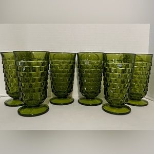 Vtg Indiana Glass Whitehall Avacado Green 6” Tumbler Set Of 6